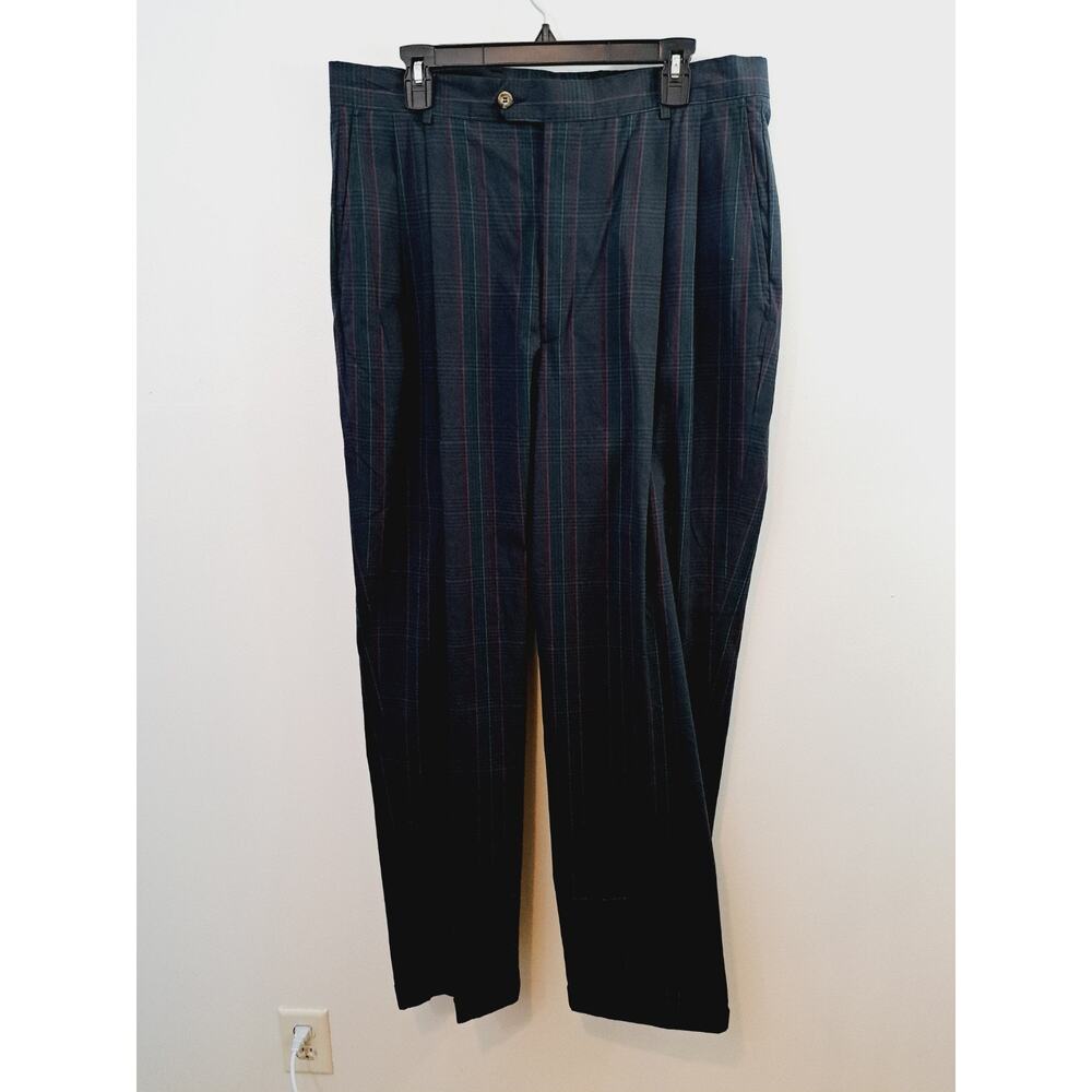 Colours By Alexander Julian Men's Charcoal Pink Blue Plaid Pleated Pants 34X33